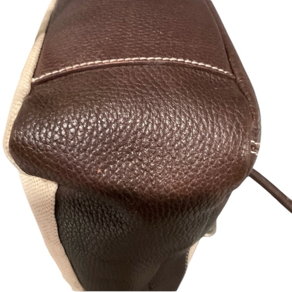 EUC Furla Canvas and  Pebble Leather Shoulder Bag Cream Brown Crossbody Bag - Picture 6 of 11